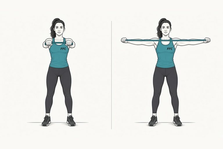 Band pull-apart: illustration of the start (left) and finish (right) positions.