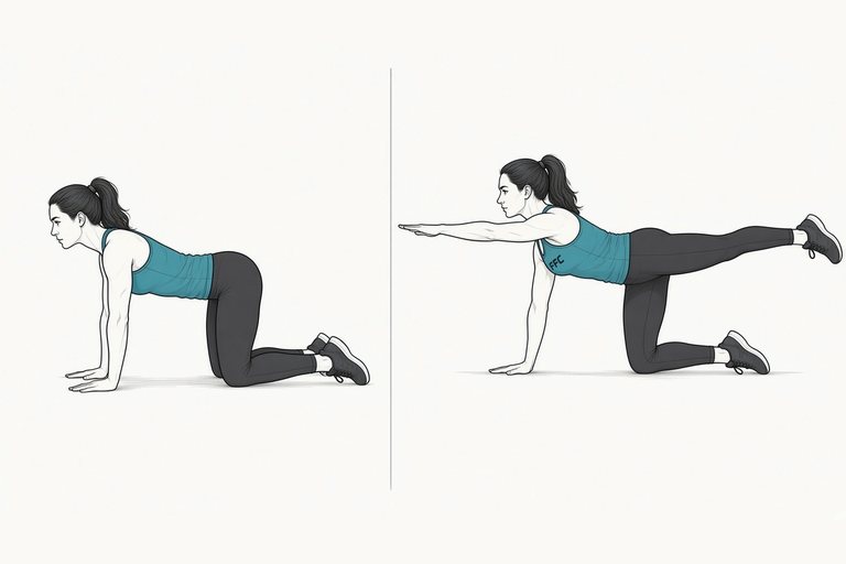 Bird dog: illustration of the start (left) and finish (right) positions.