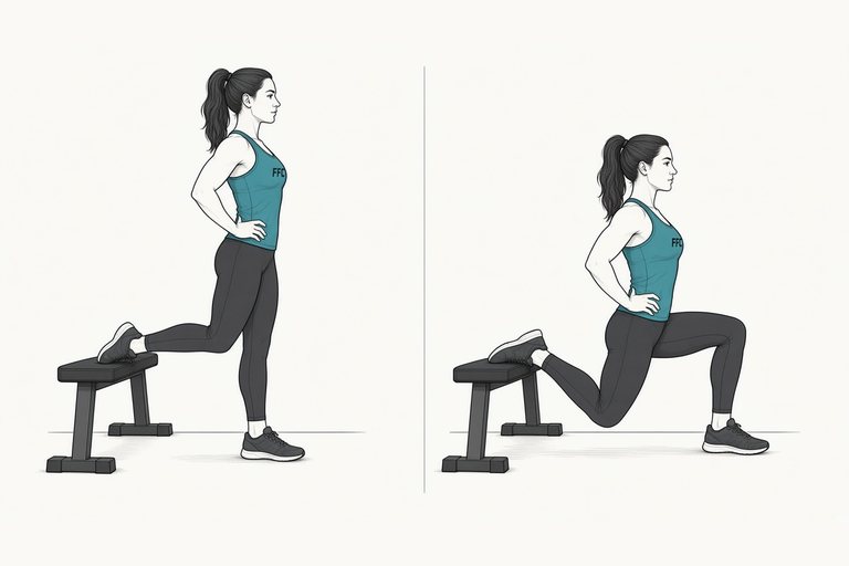 Bulgarian split squat: illustration of the start (left) and finish (right) positions.
