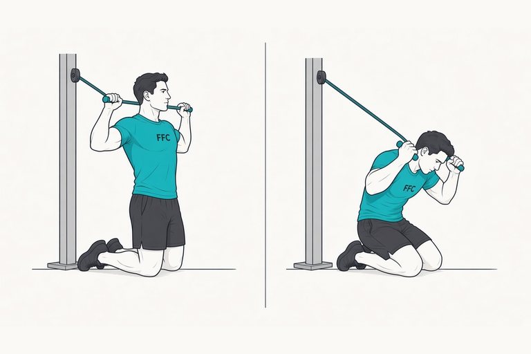 Cable crunch: illustration of the start (left) and finish (right) positions.