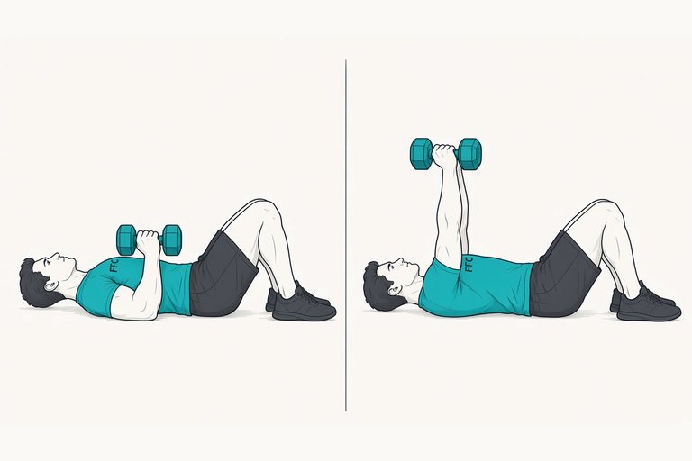 Close-grip floor press: illustration of the start (left) and finish (right) positions.