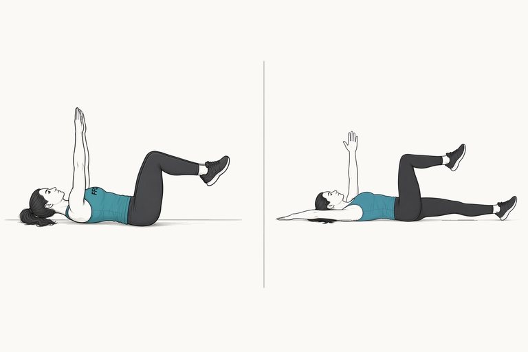 Dead bug: illustration of the start (left) and finish (right) positions.