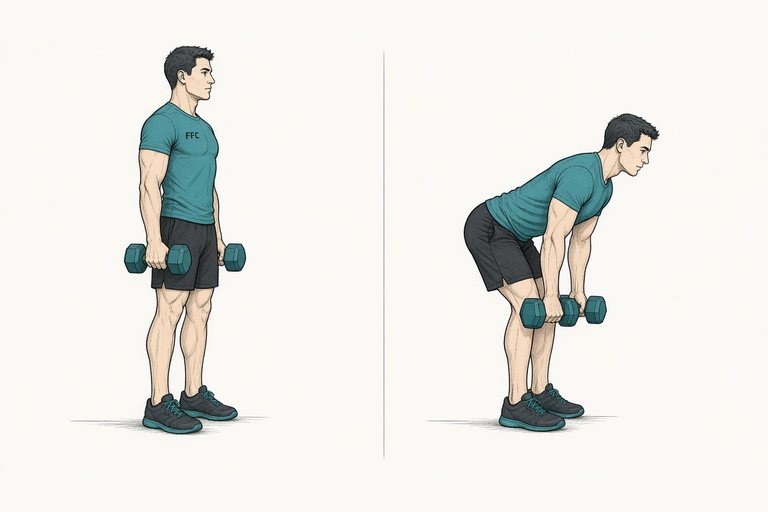 Romanian deadlift: illustration of the start (left) and finish (right) positions.