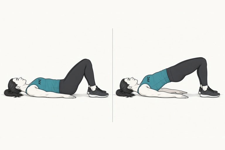 Glute bridge: illustration of the start (left) and finish (right) positions.