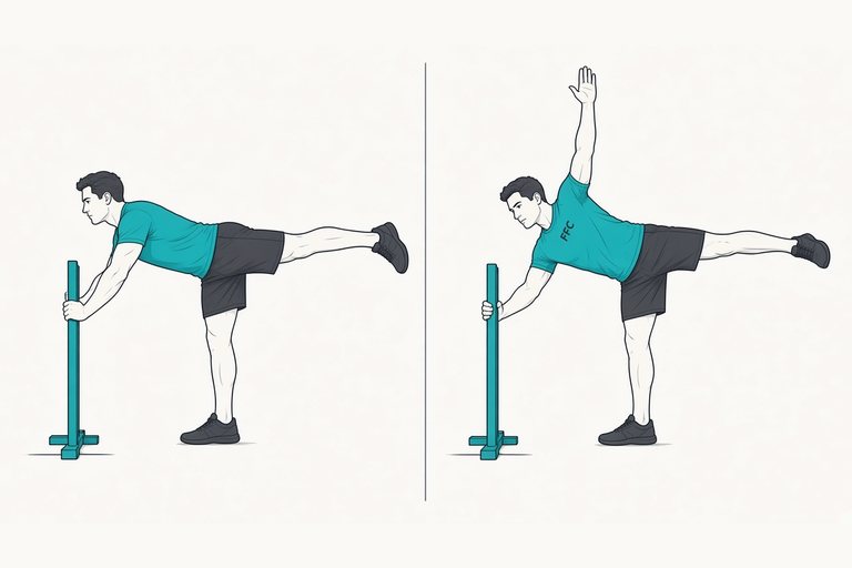 Hip airplanes with support: illustration of the start (left) and finish (right) positions.