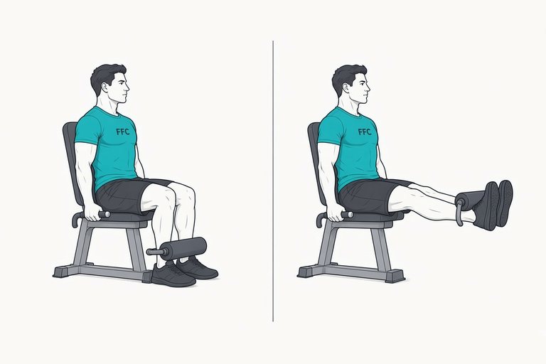 Leg extension: illustration of the start (left) and finish (right) positions.