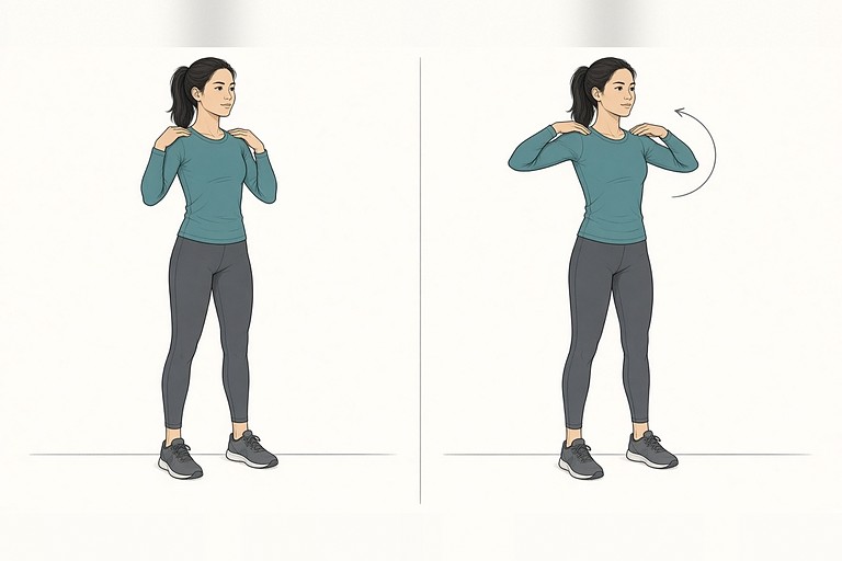 Shoulder circles: illustration of the start (left) and finish (right) positions.