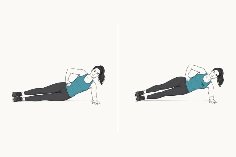 Side plank: illustration of the start (left) and finish (right) positions.