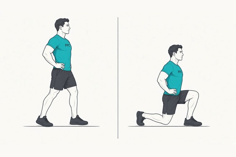 Split squat: illustration of the start (left) and finish (right) positions.