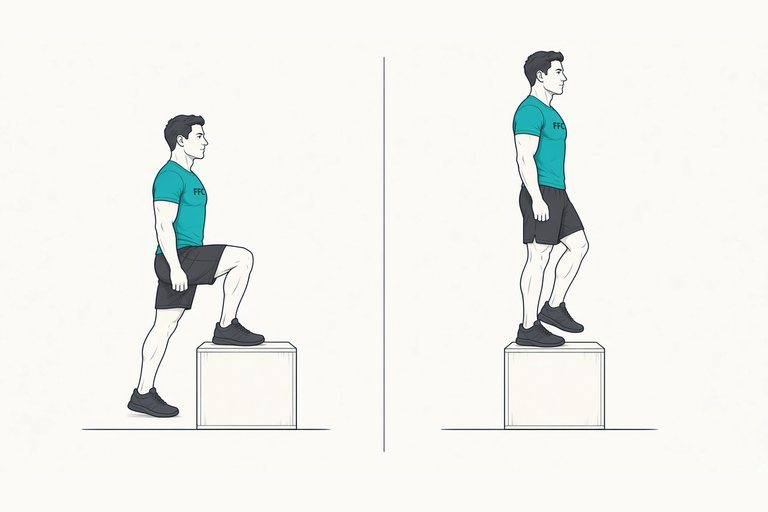 Step-up: illustration of the start (left) and finish (right) positions.